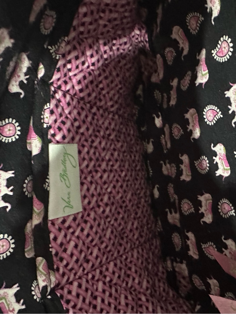 Vera Bradley Rare Black Tote with Pink and White Elephant Pattern - Picture 4 of 9